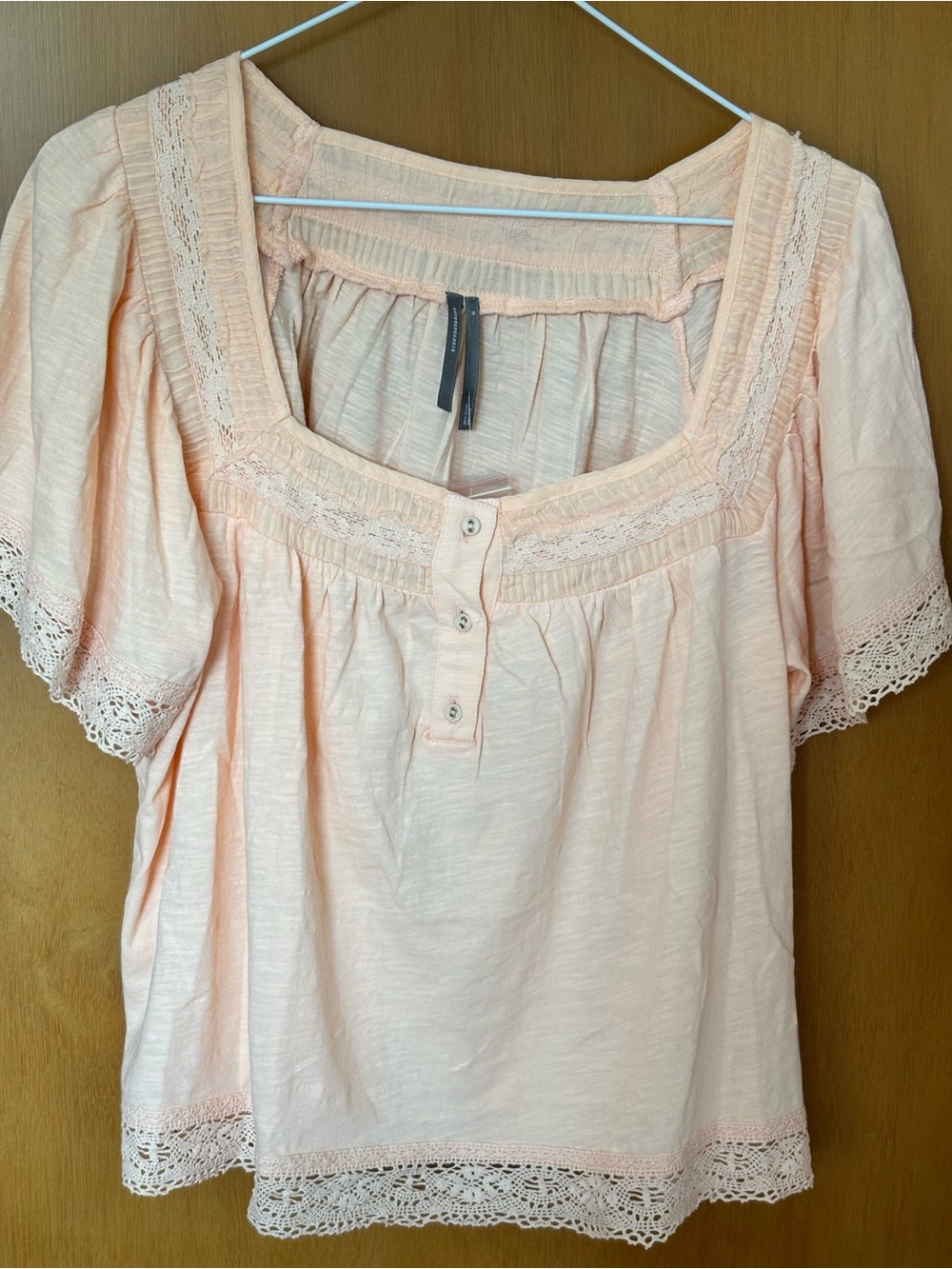 Light Peach Crochet-Trim Women's Peasant Top by Anthropologie NWT